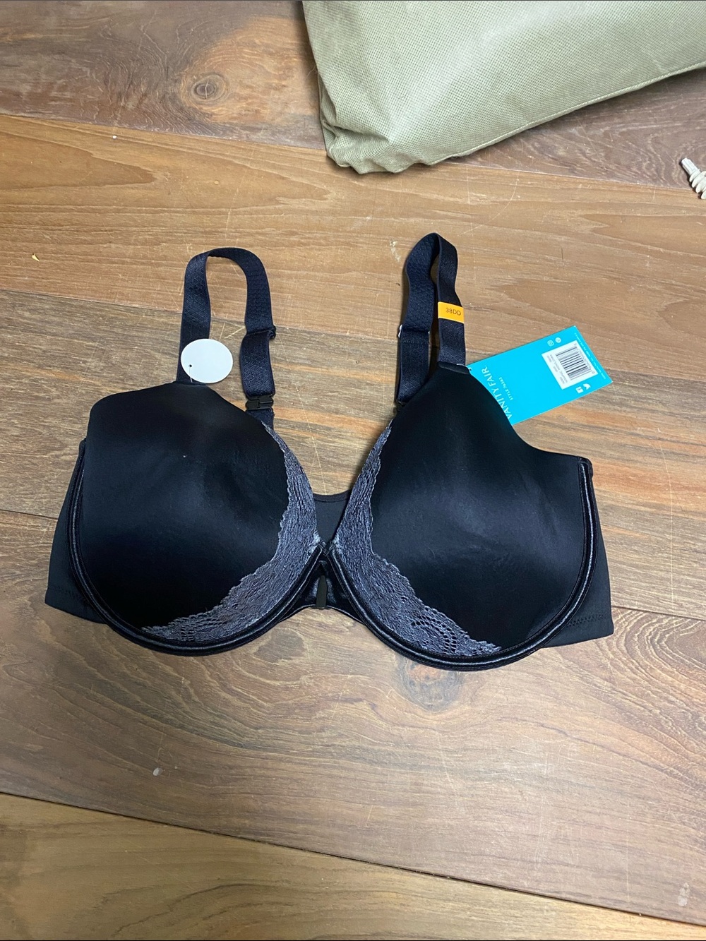 Vanity Fair Black Bra with Gray Lace Trim